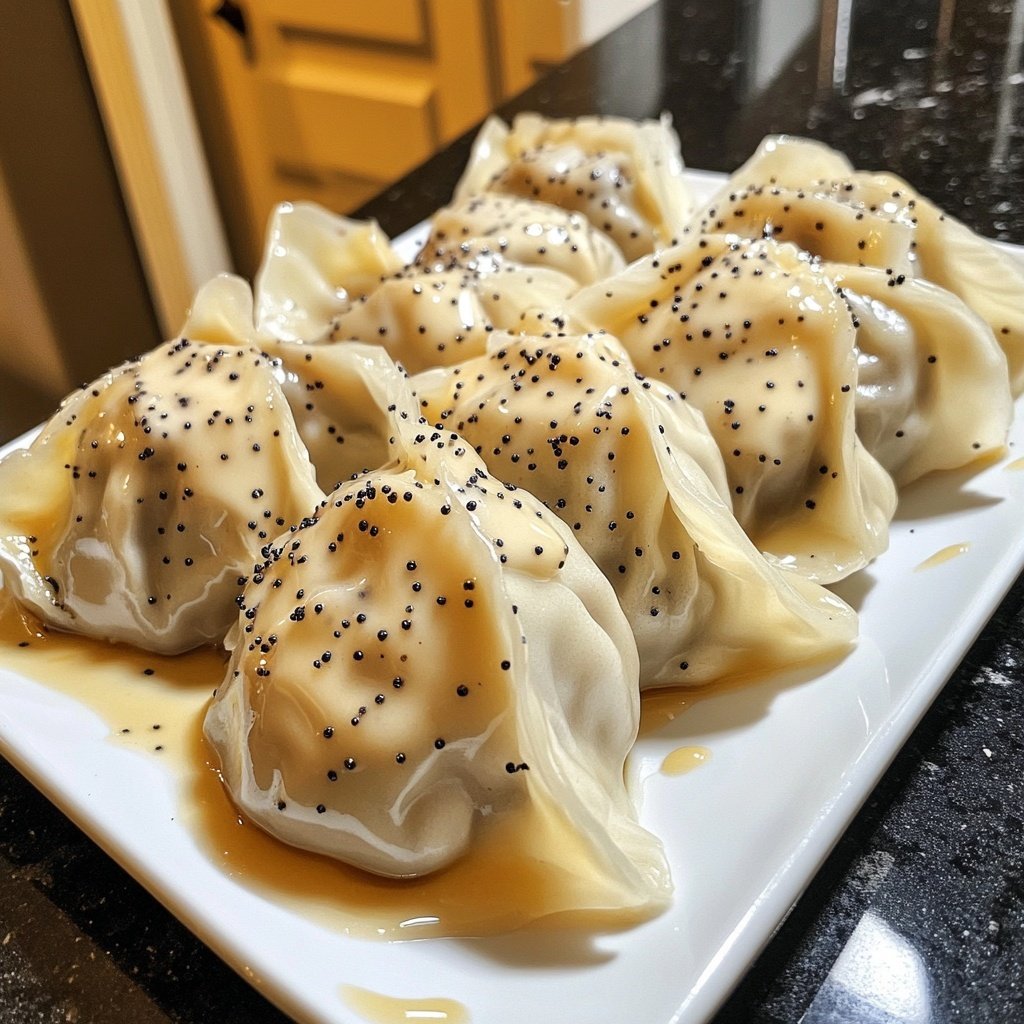 Steamed Dumplings with Vanilla Sauce and Poppy Seeds