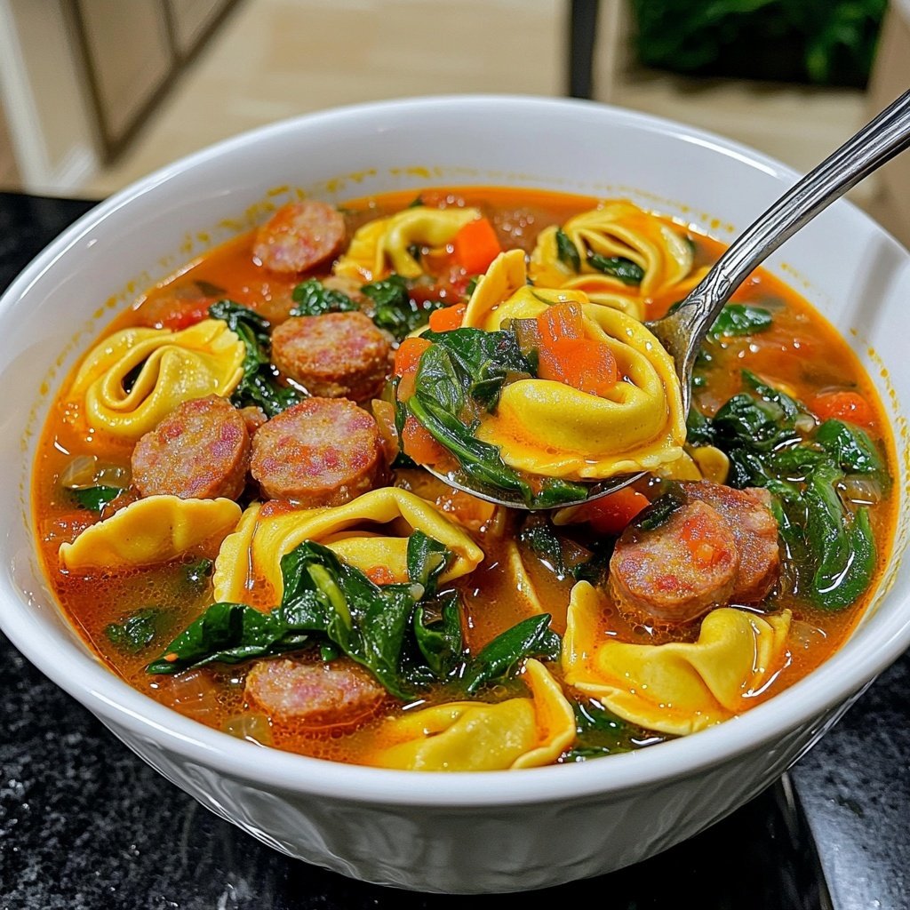 Spicy Sausage and Tortellini Soup