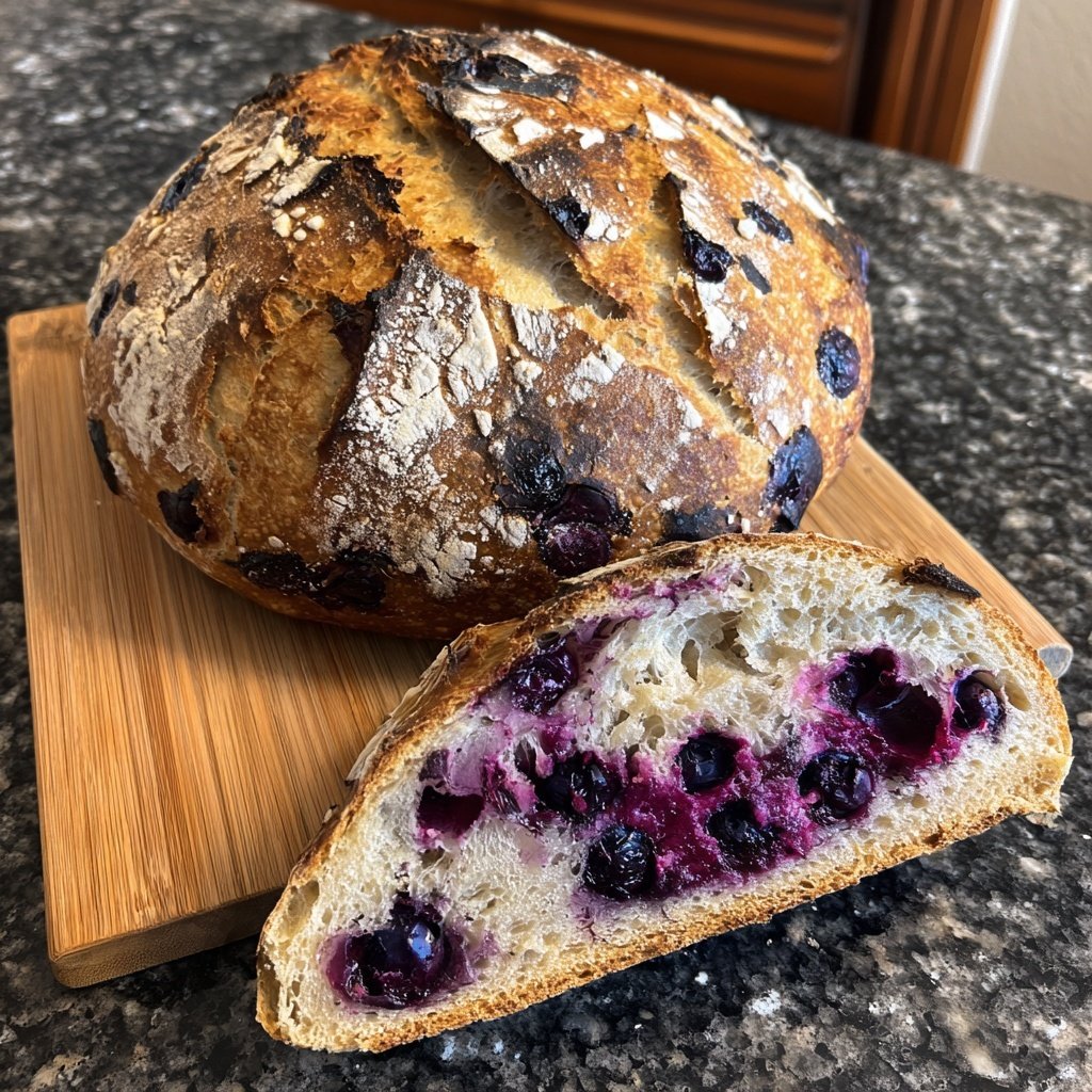 Easy Lemon Blueberry Sourdough No Knead Bread