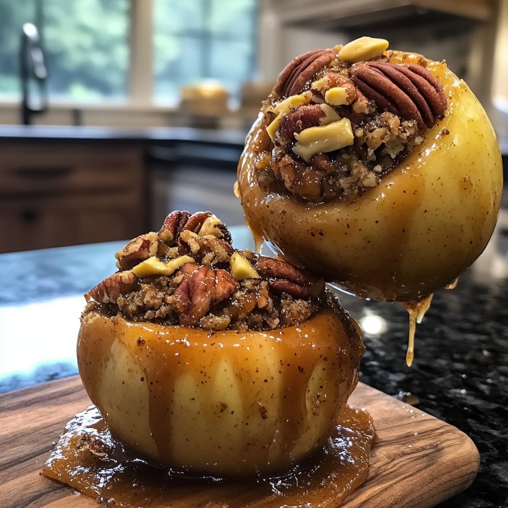 Festive Baked Apples with Marzipan and Pecans
