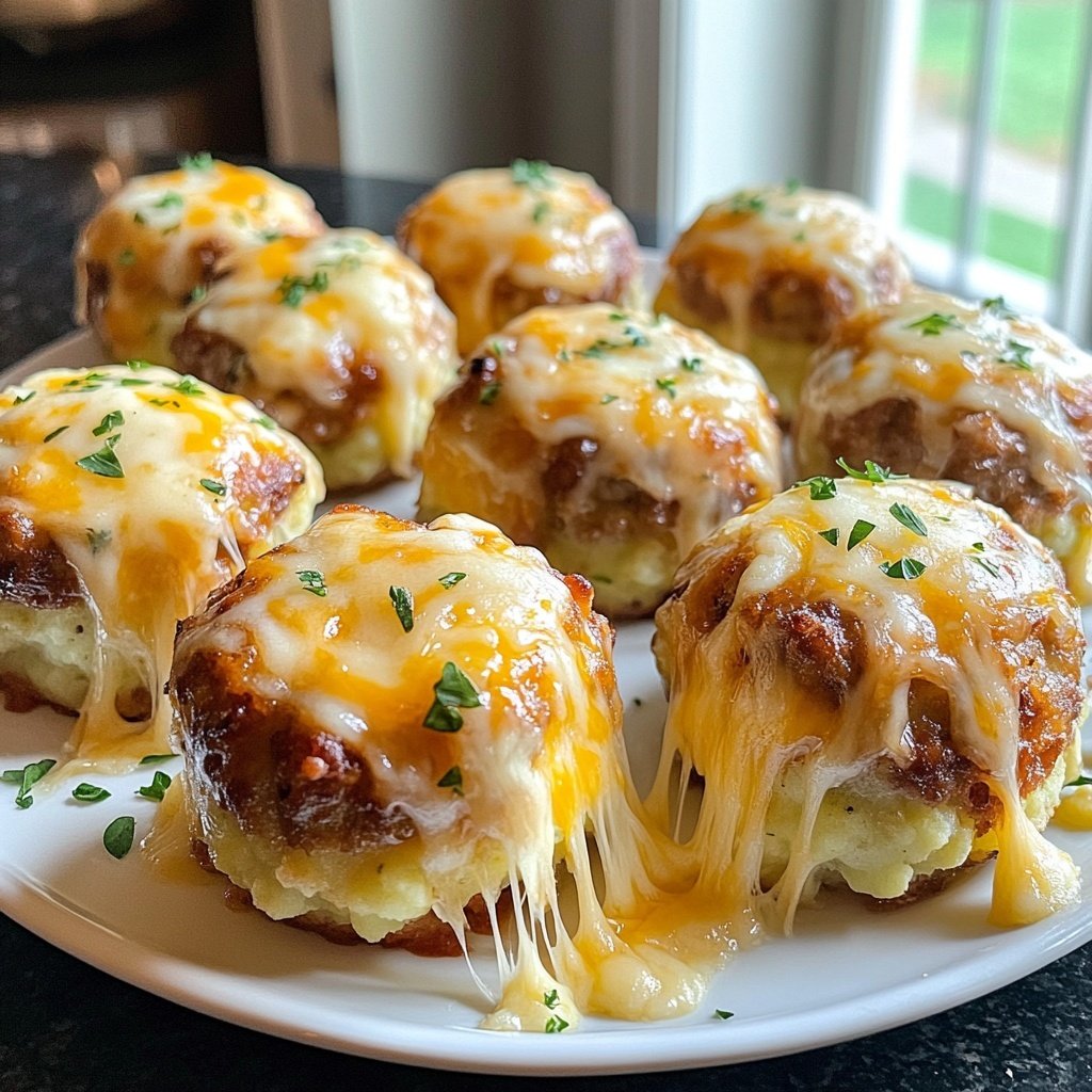 Cheesy Mashed Potato Meatball Puffs