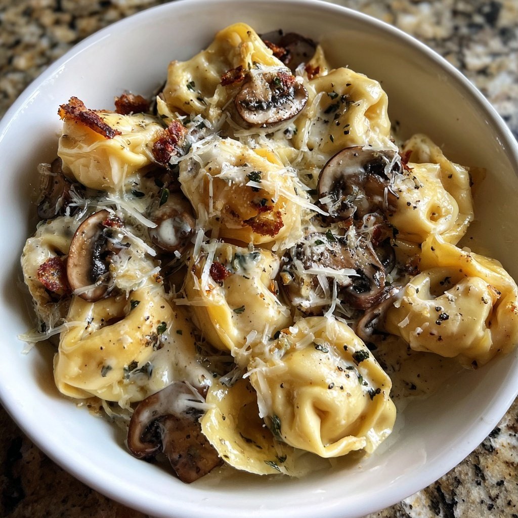 Creamy Asiago Chicken and Mushroom Tortellini
